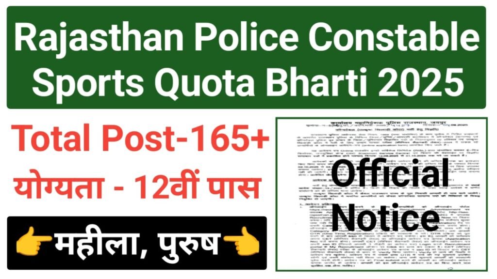 Rajasthan Police Constable Sports Quota Recruitment 2025