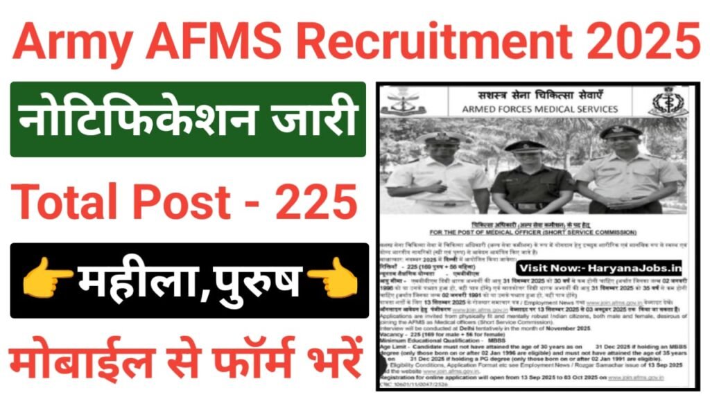 Army AFMS Medical Officer Recruitment 2025