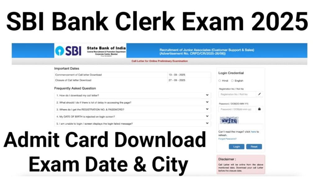 SBI Bank Clerk Exam Admit Card Download 2025