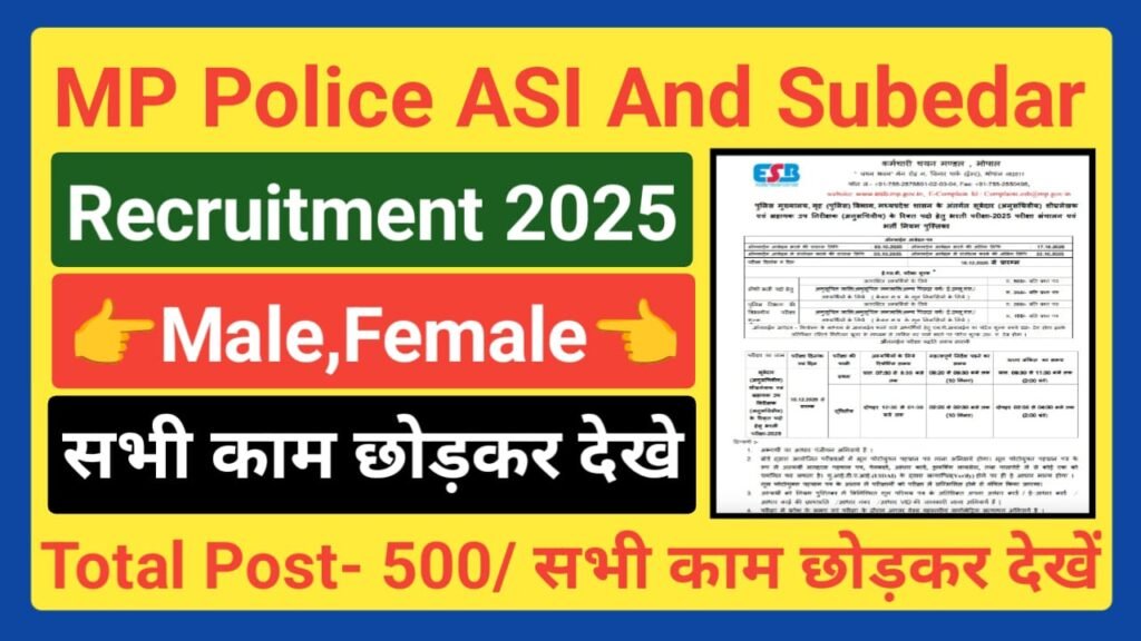 MPESB MP Police ASI and Subedar Bharti 2025