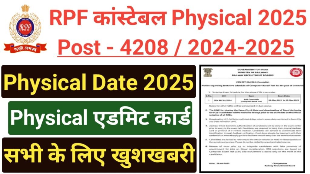 RPF Constable Physical Admit Card 2025