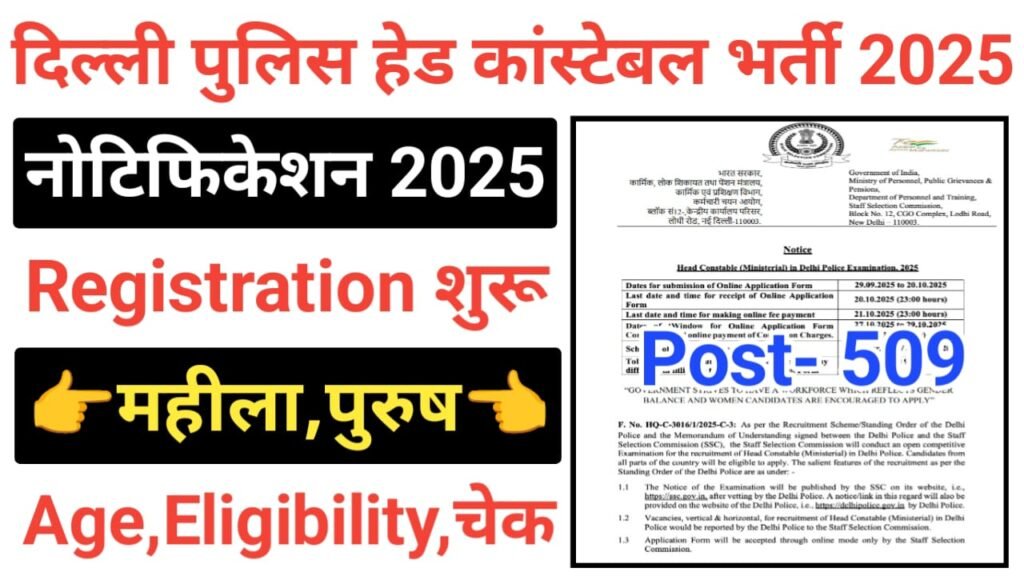 Delhi Police Head Constable Ministerial Recruitment 2025