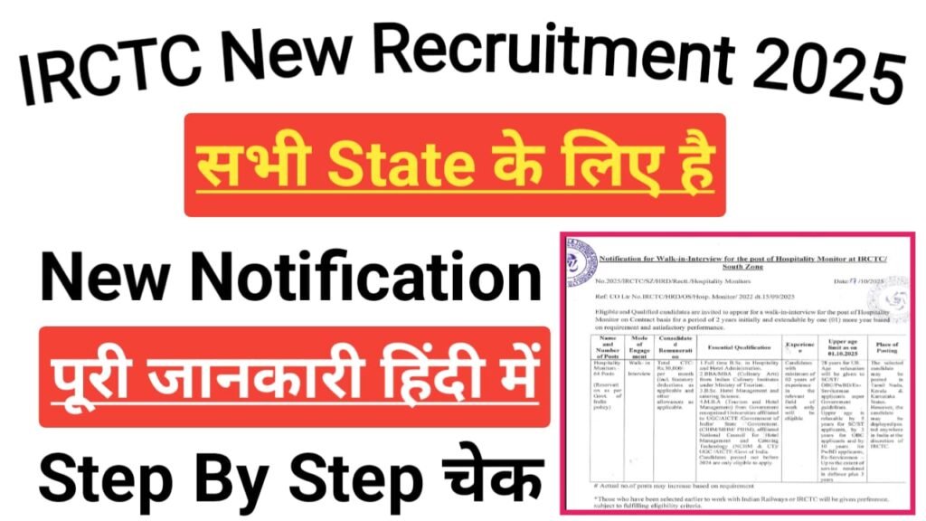 IRCTC Hospitality Monitor Bharti 2025