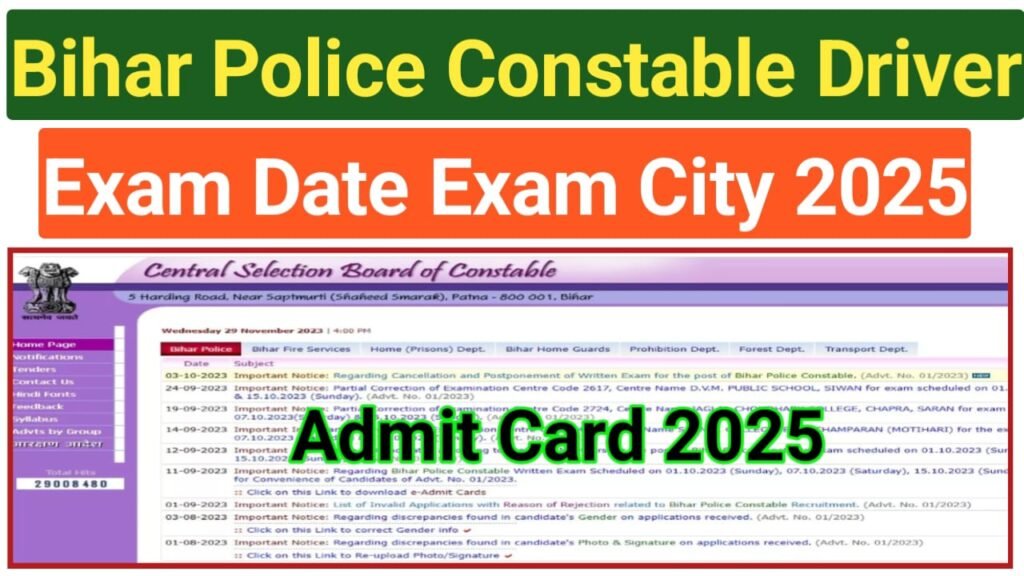 Bihar Police Constable Driver Exam Admit Card 2025