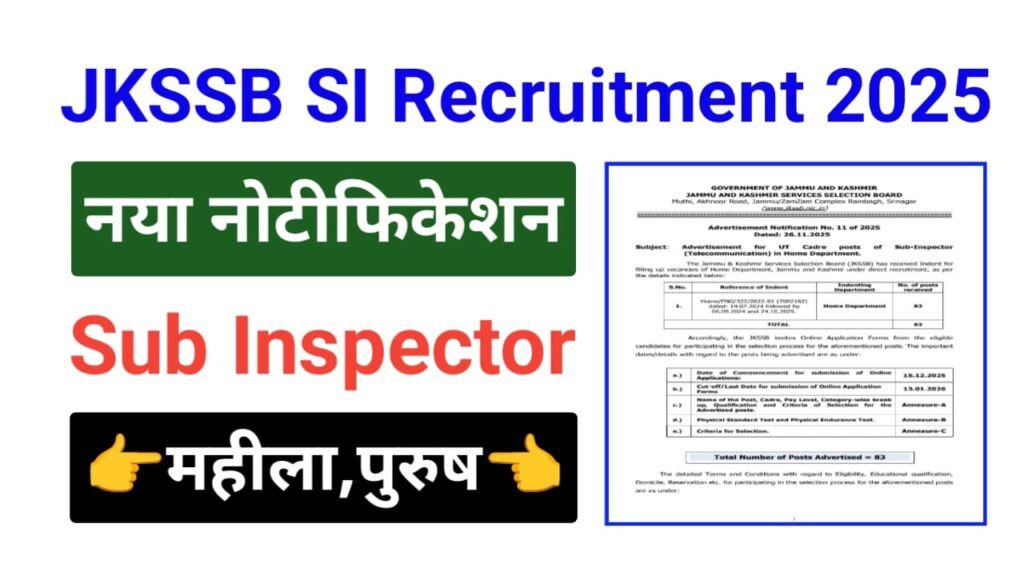 JKSSB Sub Inspector Recruitment 2026