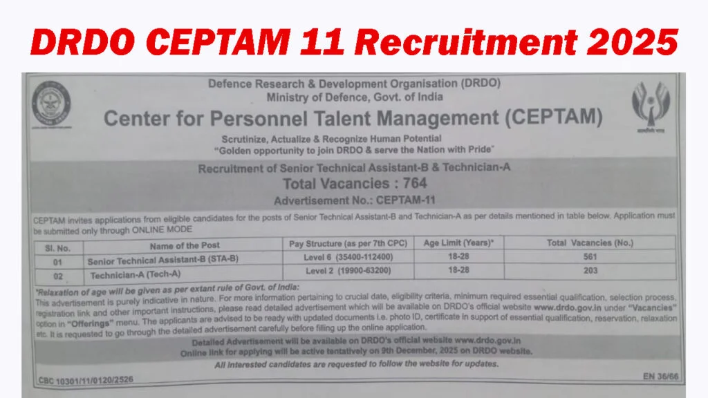 DRDO CEPTAM 11 Recruitment 2025