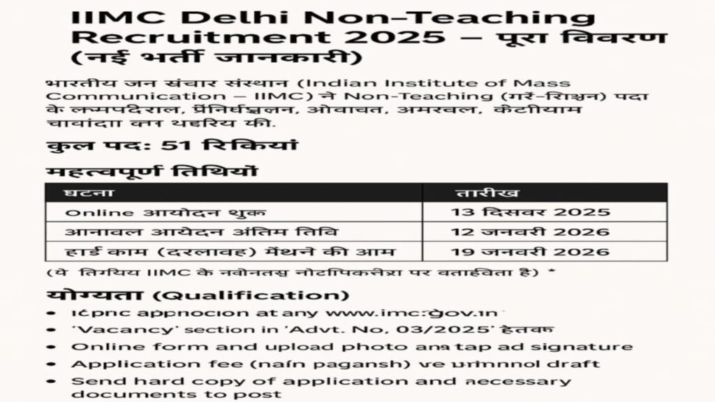 IIMC Delhi Non Teaching Recruitment 2025