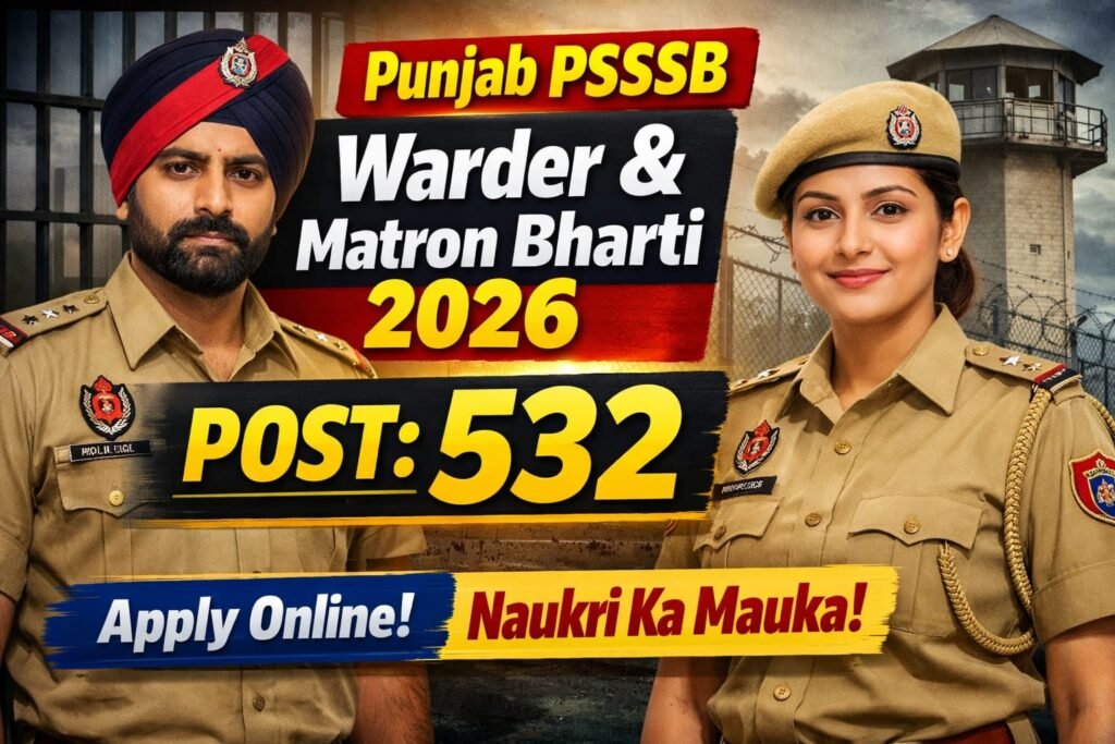 Punjab PSSSB Warder and Matron Recruitment 2026 Punjab PSSSB Warder and Matron Registration 2026 PSSSB Warder and Matron Bharti 2026